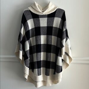 Talbots Buffalo Plaid Black and Cream Poncho Sweater